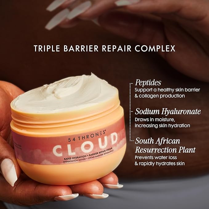 54 Thrones Barrier Repair Cloud Cream, Ultimate Hydrating Skin Care, Hydrating Peptide Moisturizer, Active Skin Repair Cream, Active Repair, Ghanaian Coconut + Moroccan Almond