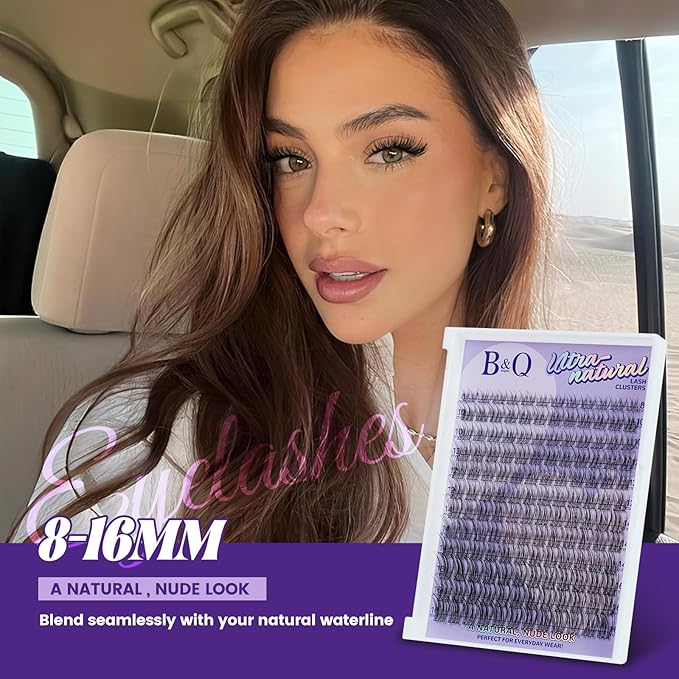 B&Q Natural Lash Clusters 02 - Cluster Eyelash Extensions, Pestañas Postizas Naturales Style Eyelashes Comfort Fit - Day-to-Night Natural Effect - Office & Date Ready For Effortless Beauty(8-16mix)