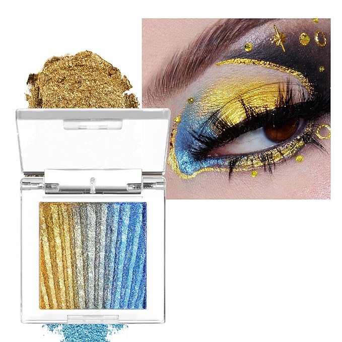 Afflano Colorful Multichrome Eyeshadow Single, Chameleon Duo Chrome Eyeshadow Palette Half Magic, Holographic Sparkle Yellow-Blue Color Shift Glitter Eye Shadow Make up/Iridescent Eyelid Makeup, #01