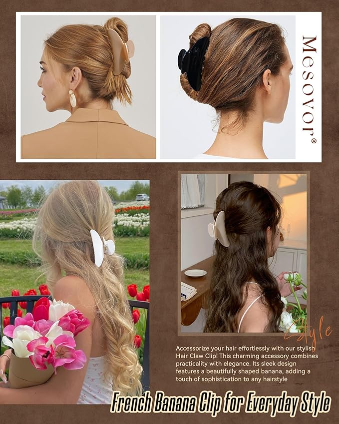 Mesovor 4 Pack Acrylic Hair Clips Claws, Nonslip 3.94" Large Hair Grip Hairclips for Thin and Thick | French Banana Barrettes Hair Strong Hold Hair Jaw Clamps (Neutral Beige Polished)