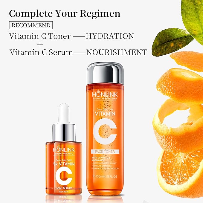 Vitamin C Face Toner 130ml, HONLINK 5X Vitamin C Complex with Niacinamide & Hyaluronic Acid, Hydrating & Balancing Toner for Daily Skincare, Valentine’s Day Gift for Her