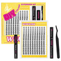 Lash Clusters Wanna Be Kit Fairy Eyelash Clusters 8-18mm Manga DIY Lash Extension Kit Waterproof Anime Lashes Clusters Invisible Band 0.3mm Individual D Curl Cluster Eyelash Extensions Kit
