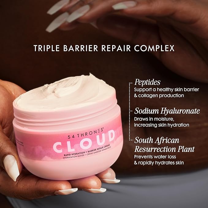 54 Thrones Barrier Repair Cloud Cream, Ultimate Hydrating Skin Care, Hydrating Peptide Moisturizer, Active Skin Repair Cream, Active Repair, Kenyan Hibiscus + Moroccan Rose