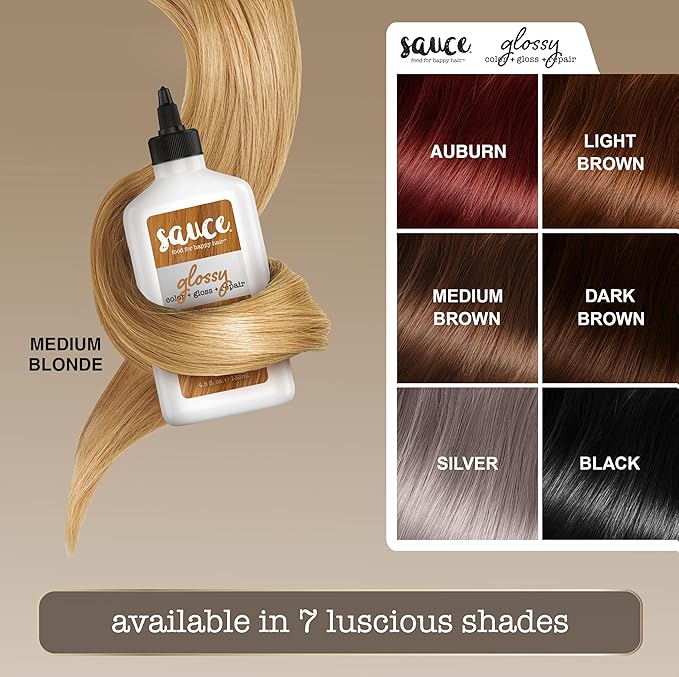 Sauce Beauty Glossy Color + Gloss + Repair, Medium Blonde, Semi Permanent Hair Dye with Bond-Building and Color-Fade Protection Technology, Adds Shine & Deep Moisture, Lasts 4-8 Weeks, Stops Fade