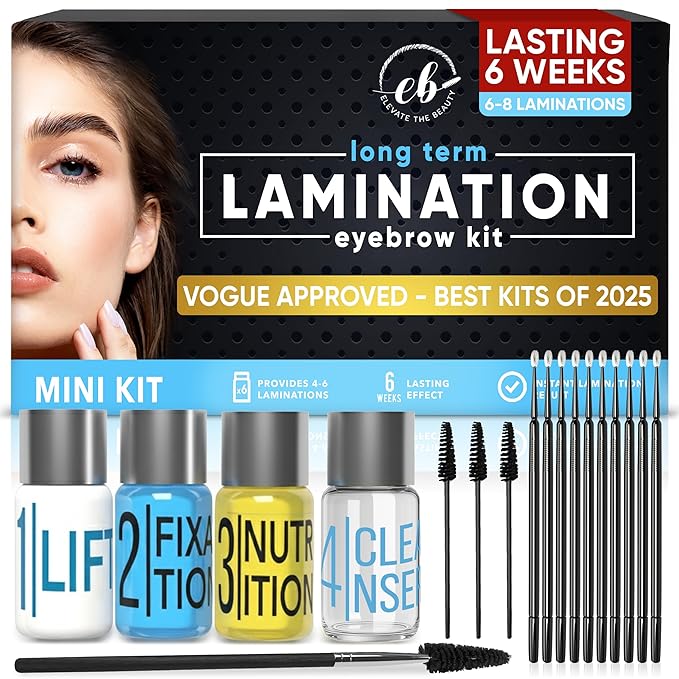 Elevate the Beauty At Home Brow Lamination Kit | Eyebrow Lamination Kit for DIY Use | Long-Lasting Brow Lift Results for Fuller, Defined Brows | Easy 4-Step System with Tools & Video Guide Included