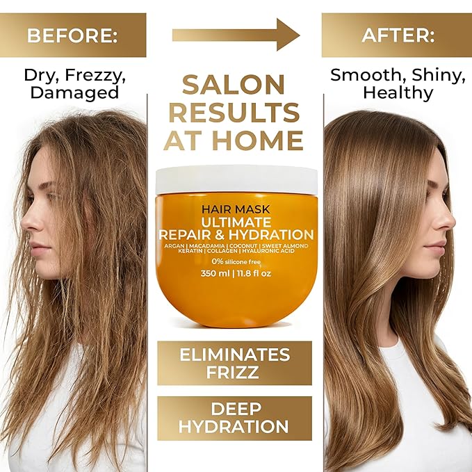 VAO Deep Conditioning Hair Mask for Damaged Hair - Hydrating Hair Mask for Damaged Dry Hair with Argan Oil, Shea Butter, Keratin + Hyaluronic Acid - Hair Repair Treatment for Dry & Color Treated Hair