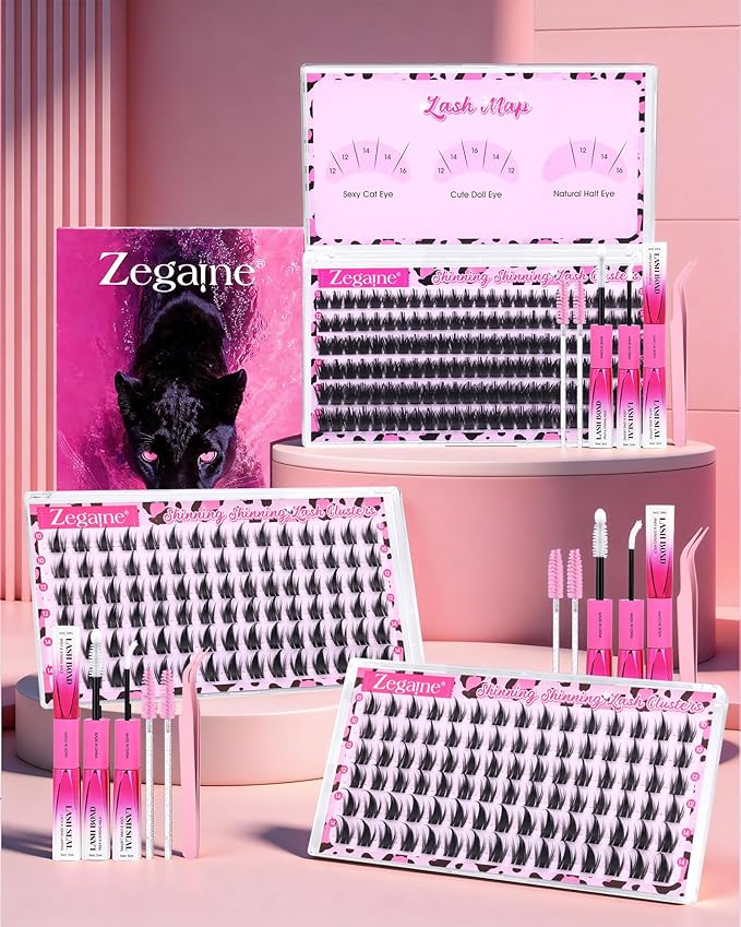 Anime Lash Clusters Kit Wispy Eyelash Clusters Invisible Band 10-12-14MM Natural Lashes Clusters Kit Wet Manga Cluster Eyelash Extensions Kit with SleepSafe Lash Bond&Seal Tweezers Brushes by Zegaine
