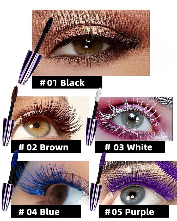 5D Waterproof Mascara Black Brown Volume and Length-2Pcs Fiber Lash Extensions Tubing Colored Mascara for Eyelashes, Longlasting Curling Colorful Mascaras,Mother's Day Eye Makeup Gift for Women Girl
