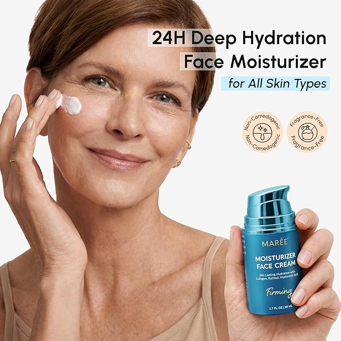 MAREE Face Moisturizer – Firming & Lifting Face Cream for Women with Collagen, Retinol & Hyaluronic Acid – Day & Night Anti-Aging Facial Wrinkle DD Cream Moisturizer for Dry Skin – Crema Para la Cara