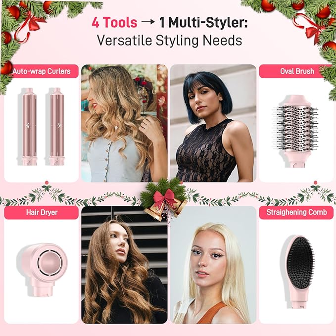 MESCOMB Dual Voltage Hot Air Styler Wrap - 5 in 1 Hair Dryer Brush with Fast Drying Blow Dryer, Styling, Straightening & Volumizing with Travel Bag (100V–240V) Gift for Women