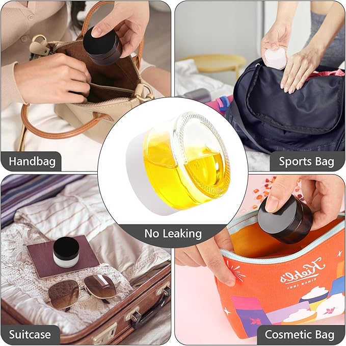 Accmor 1 OZ Glass Jars with Lids, 4 Pack Amber Makeup Sample Container with Inner Liners & Spatulas, Leak Proof Round Travel Cosmetic Storage for DIY Making Lotions, Creams, Body Scrub, Bath Salts