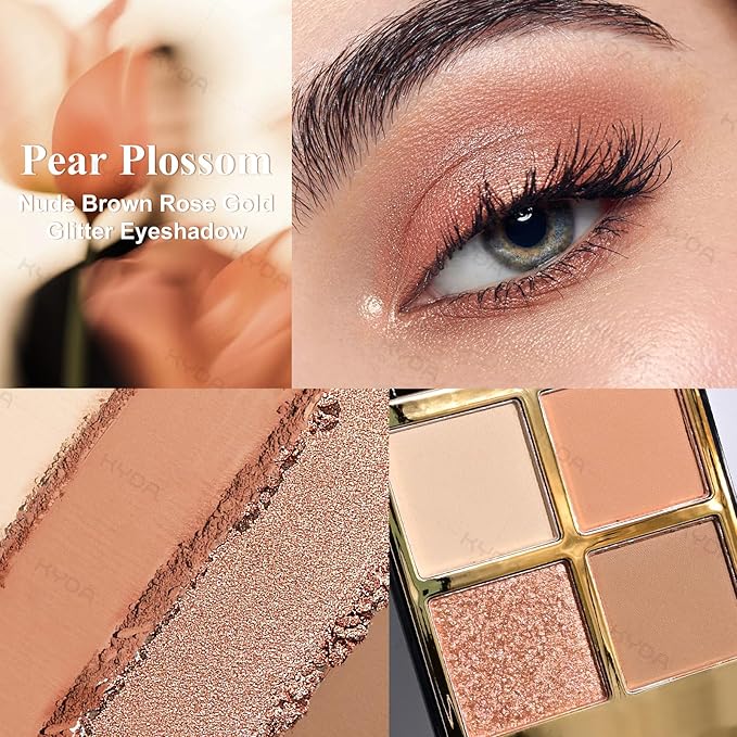 KYDA 4 Colors Brown Eyeshadow Palette, Matte Nude Beige Brown Eyeshadow, Shimmer Rose Golden Eye Shadow, Shimmer Pearl Eyes Palette, Ultra-fine Lightweight, High Pigment Eyes Glitter Makeup