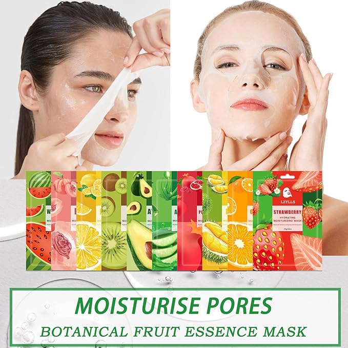 10 Pack Sheet Face Mask Set,Moisturizing Long Lasting Facial Sheet Masks Combo,Hydrating Face Masks for All Skin Types
