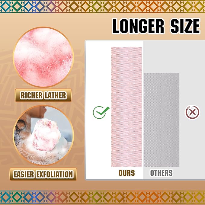 Real African Net Sponge - 2 Pieces Premium Body Exfoliator - Gentle Scrub for Dry/Sensitive Skin - Durable & Easy Rinse Shower Essential (Pink Gray)
