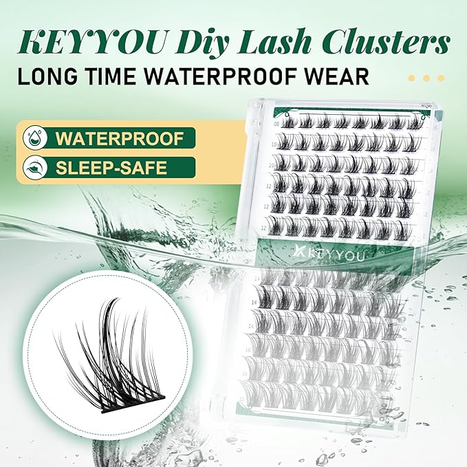 Lash Clusters,96 Pcs Cluster Lashes D Curl 14mm DIY Lash Extensions Eyelash Clusters,KEYYOU Volume Wispy Individual Lashes Soft&Comfortable Easy DIY at Home(Y09,D-14mm)