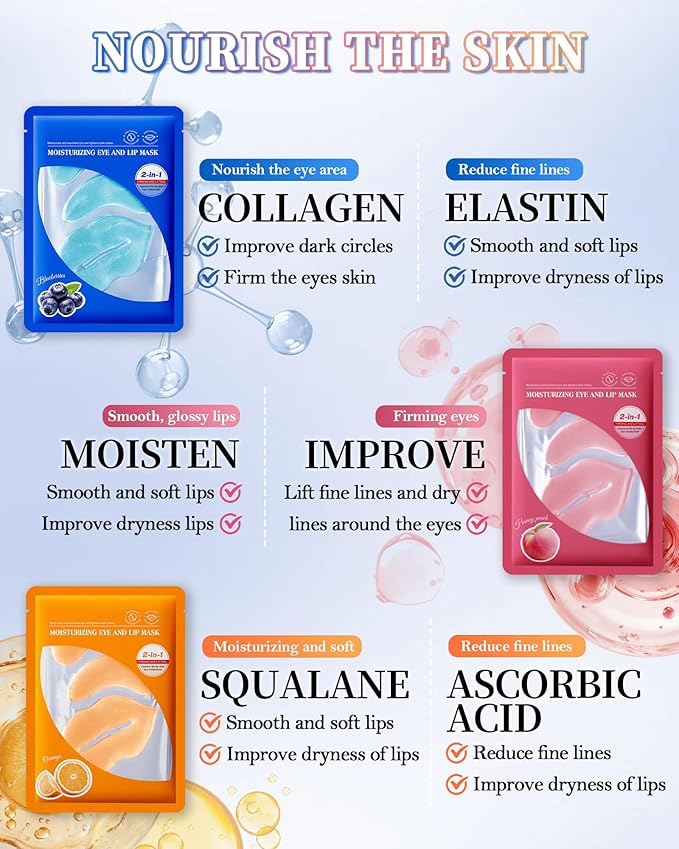 Lip and Eye Mask Kit,12 Pcs Crystal Collagen Under Eye Patches for Dark Circle Puffiness Dry Lines,Hydrating Moisturizing Skincare Lip Mask Eye Pads,Mother’s Day Skin Care Product for Women Mom-Set D