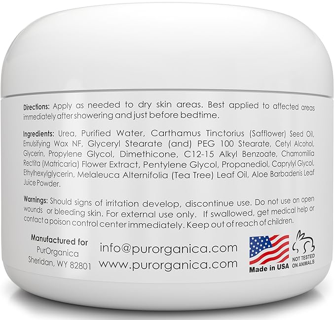 PurOrganica Urea 40% Foot Cream – Dermatologist Tested, Intensive Repair for Dry, Cracked Heels, Corns, Calluses & Rough Feet, Professional Strength Exfoliating & Moisturizing Cream - Made in USA
