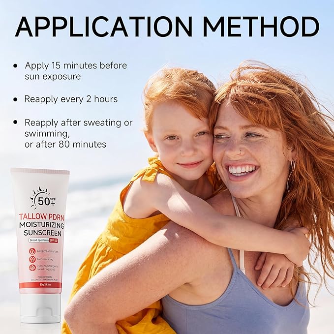Beef Tallow Sunscreen with Non-Nano Zinc Oxide, Mineral Sunscreen SPF 50 for Face and Body, Salmon PDRN Sunblock Moisturizing Sun Screen for Sensitive Skin & Kids, 2.82 OZ (80g)