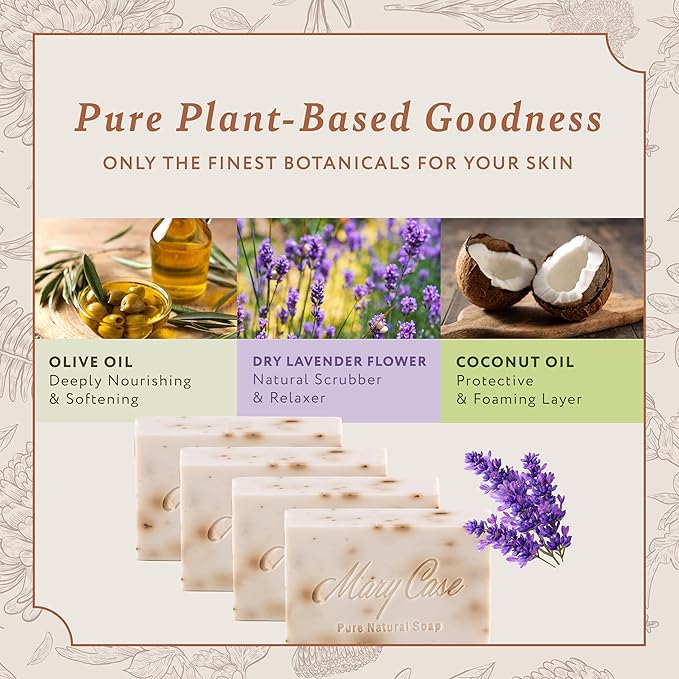 Mary Case Lavender Bar Soap Set of 8 | Natural Dried Lavender Flower Soap Bars | Vegan Bath Soap for Men & Women | Cleansing, Revitalizing & Relaxing Soap for Soft & Fresh Skin