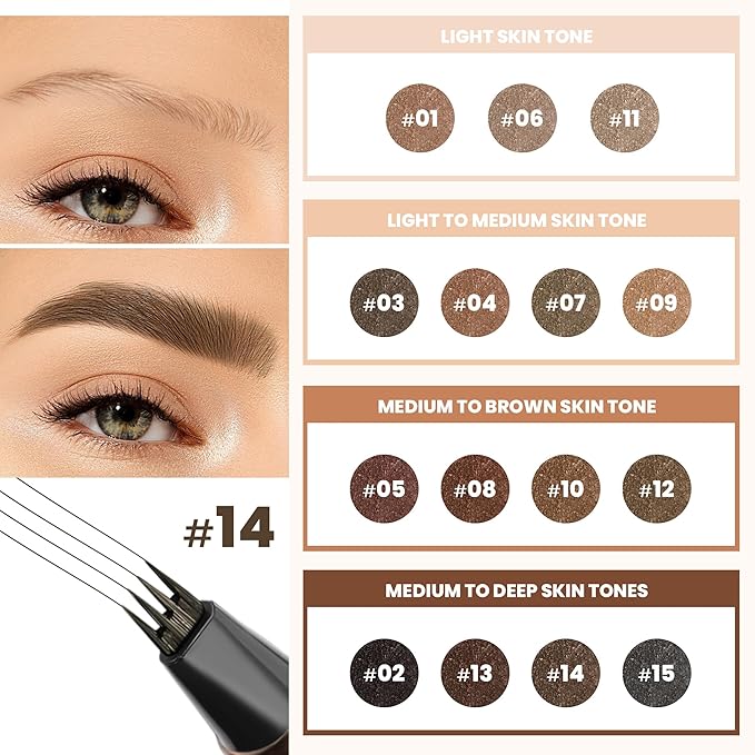 2 Pack 4-Tip Microblading Eyebrow Pen with 2 Brow Brushes, Waterproof Vegan Formula Eyebrow Pencils for Women to Effortlessly Create Natural Hair-Like Strokes, All-Day Wear (Ash Brown)