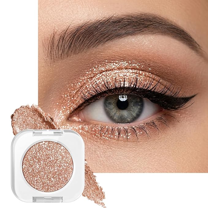Erinde Champagne Gold Shimmer Single Eyeshadow, Metallic Glow Glitter Cream Eye Shadow, Monochrome Eyeshadow Palette Makeup, Waterproof Sombras para Ojos, Vegan & Cruelty-Free, 09