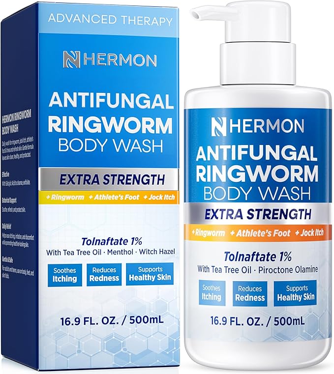 Antifungal Ringworm Treatment Body Wash - Antibacterial Wash with 1% Tolnaftate & Tea Tree Oil for Ringworm, Jock Itch, Tinea, Back Acne & Foot Odor on back, chest, groin, feet for Men and Women 500ml