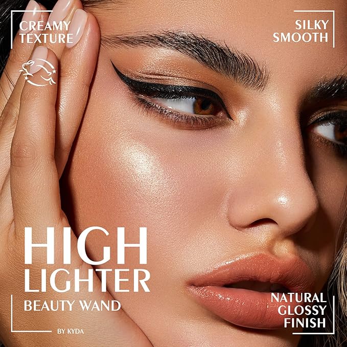 KYDA Liquid Highlighter Wand, Buildable Glow Face Illuminator, Shimmer Highlighter Bronzer Makeup Stick, Smooth Blendable Coverage with Cushion Applicator, Talk Glow, 06 fl oz