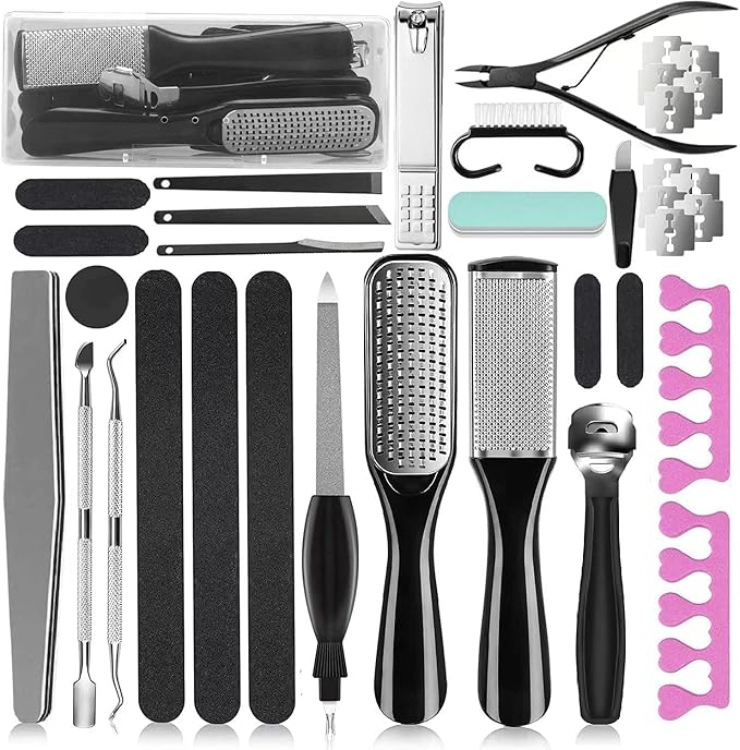 EKOCSIO Professional Pedicure Kit, 36 in 1 Stainless Steel Foot Care Kit Foot Rasp Dead Skin Remover for Home & Salon Care, Black