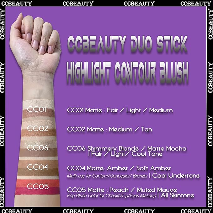 CCbeauty 2-IN-1 Matte Contour Stick,Cream Dual Highlight Concealer Stick, Highlighting & Contouring Kit, Bronzer Highlighter Sticks for Face Shaping Makeup, Long Lasting & Waterproof