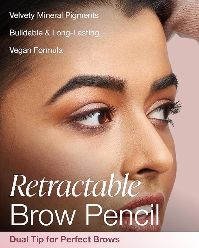 Mineral Fusion Retractable Brow Pencil (Dark Brown) - TZR 2025 Beauty Heroes Award Winner - Shape & Define Eyebrow with Blending Spoolie Brush - Velvety Smooth, Long-Lasting Color - Vegan Formula