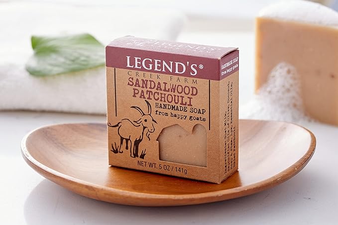Legend's Creek Farm Goat Milk Soap - Cleansing Moisturizing Bar for Hands and Body - 5 Oz Creamy Lather, Nourishing, Gentle Natural Soap for Sensitive Skin (Sandalwood Patchouli, Pack of 2)
