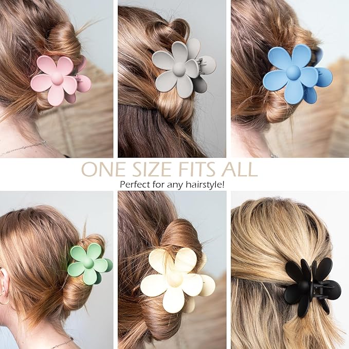 Flower Hair Clips 6 PCS Flower Claw Clips for Women Matte Large Claw Clips Strong Hold Jaw Clamps Hair Accessories for Thick Hair 6 Colors