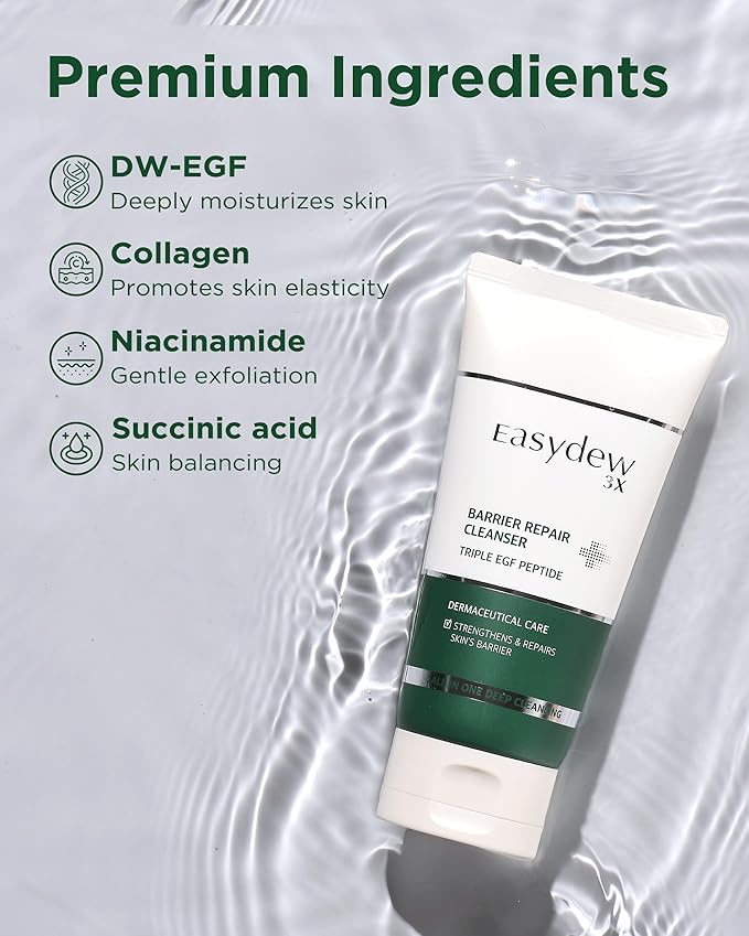 EASYDEW Barrier Repair Cleanser - Deep Pore Cleansing and Skin Barrier Enhancement Face Bubble Wash with Salicylic Acid, Hyaluronic Acid, Collagen, Niacinamide, Panthenol, DW-EGF Peptide 5.07 fl.oz.