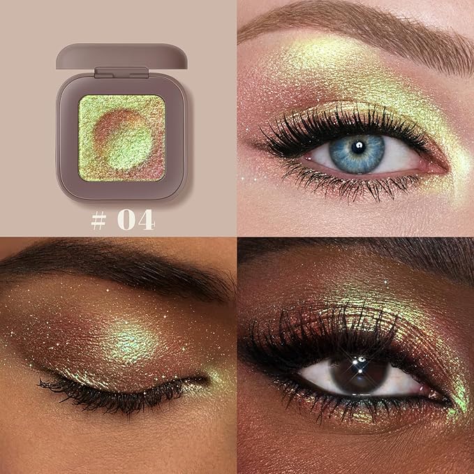 Noerrors Holographic Duochrome Gold Green Glitter Eyeshadow Palette, Chameleon Rich Color Shimmer Metallic Eye Shadow, Multichrome Color Shift Sparkle Iridescent Eye Brightener Makeup for Rave#04