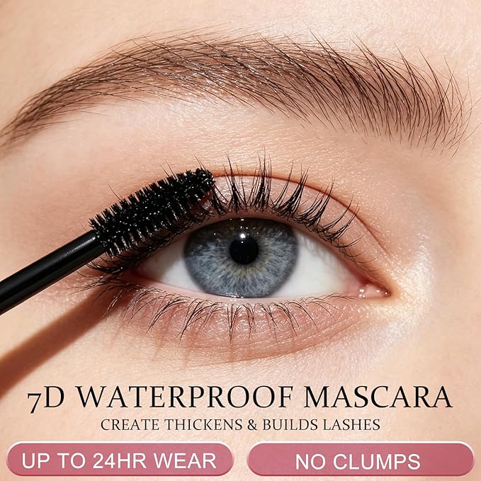 7D Waterproof Mascara 2pack,Volumizing&Lengthening Mascara, Long Lasting Smudge Proof Mascara,Black Buildable Thickening Mascara for Eyelashes,Thickening Eye Makeup for Defined Curl,For Women and Girl