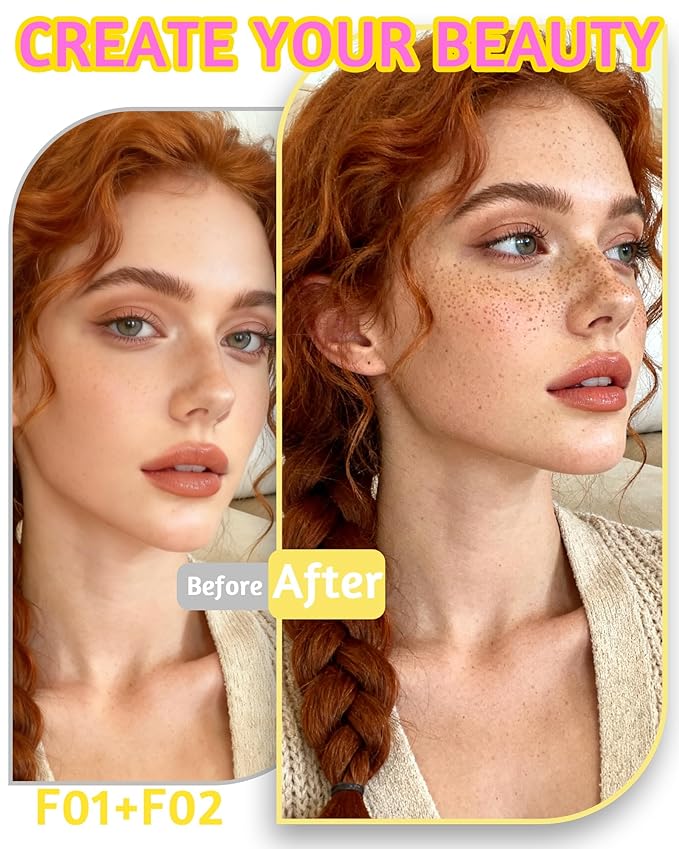 2 Color Faux Freckle Stamp Pen Kit, Upgrade Dual Ended 2-in-1 Waterproof Fake Freckle Pen with Multi-Prong Freckles Stamp Head for Women to Easily Create Natural Long-Lasting Sunkissed Makeup