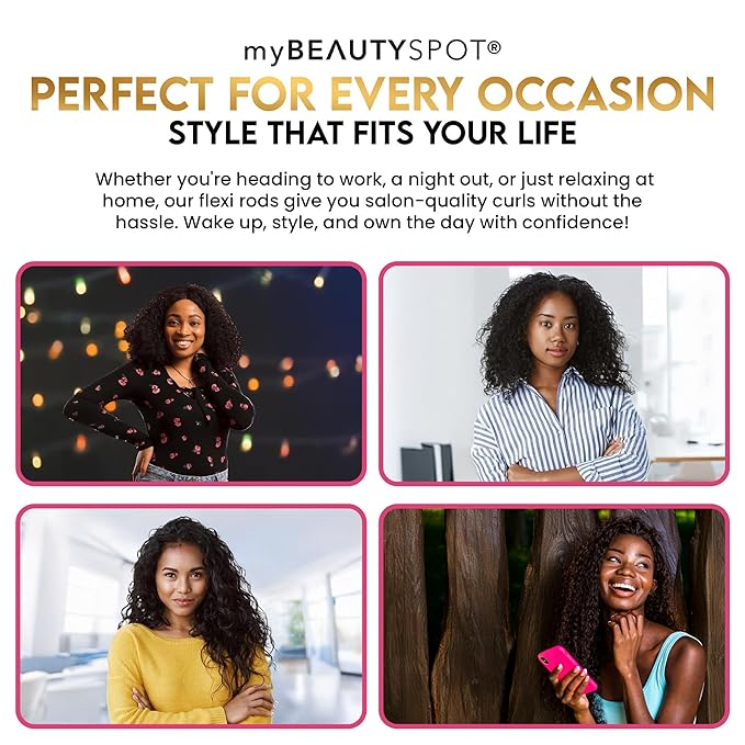 My Beauty Spot Flexi Rods Foam Hair Rollers 18 Flexi Rods 1/2", 3/4", 5/8", and 1" Diameter Professional Salon Quality 18 Pcs Rubber Hair Rollers for Short, Long, and Medium Hair