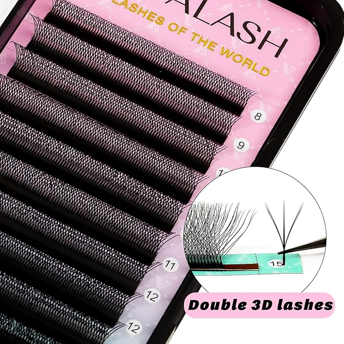 VAVALASH 3D Double Tips W Shape Eyelash Extension 3D WW Premade Fans 0.07 C Curl Volume Lash Extensions Easy Fanning False Lashes Matte Black Volume Premade Cluster W Lashes(WW-3D-0.07-C-8-15mm）