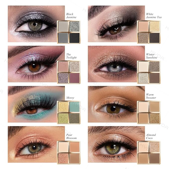 KYDA 4 Colors Purple Eyeshadow Palette, Dark Plum Glitter Eyeshadow, Shimmer Pearl Sparkling Smokey Purple Eyes Shadow, Ultra-fine Lightweight, High Pigment Eyes Glitter Makeup
