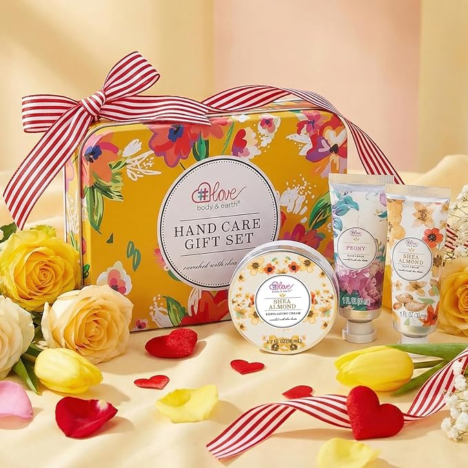 BODY & EARTH # LOVE Hand Cream Gifts Set for Women,Mothers Day Gifts for Mom,Teacher Appreciation Gifts,Nurses Week Gift,Hand Care Set with 2 Hand Cream & Exfoliating Cream,Hand Lotion Travel Size