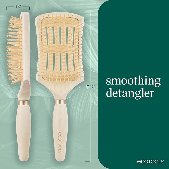 EcoTools Smoothing Detangler Hairbrush, Brush For Wet Or Dry Hair, Pain-Free Detangling, Style & Smooth Hair, Heat Resistant Brush, Renewable Bamboo & Flexible Bristles, Vegan & Cruelty-Free, 1 Count