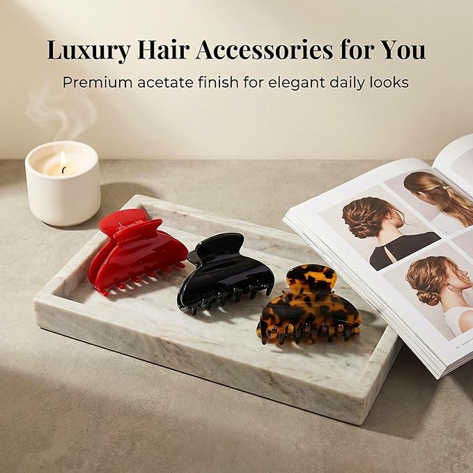 3 Packs Women Medium Hair Clips Tortoise Claw Clips Celluloid Jaw Clips Leopard Print Hair Clamps Fashion Hair Accessories