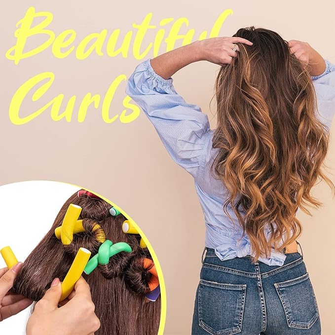 42 pcs 7" Flexi Rods,Hair Curlers Rollers Flexible Curling Rods,Heatless Bendy Foam Curls for Long,Medium,Short Hair to Sleep in,with Hair Dryer Bonnet for Quick Shaping(Silvery)