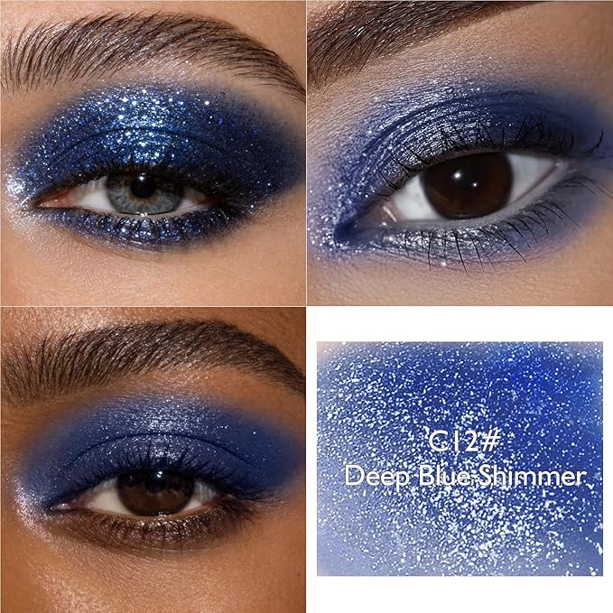 Deep Blue Eyeshadow Palette, Shimmer Eye Shadow Palettes High Pigment Single Neutral Eyeshadow Pressed Powder Lightweight Blendable for Daily Smoky Eye Makeup for Older Women