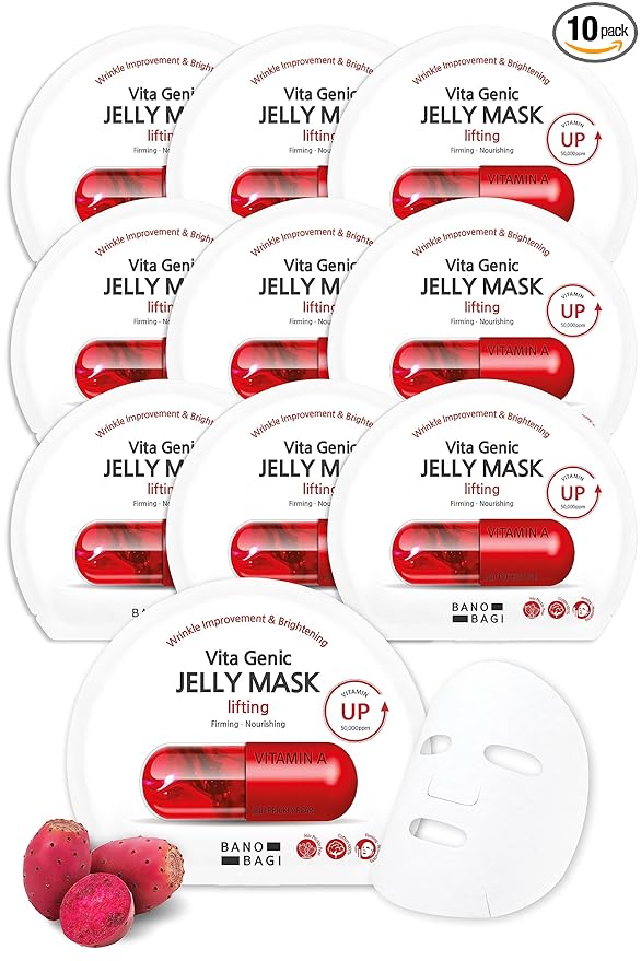 BANOBAGI Vita Genic Jelly Pore Tightening Face Masks Beauty w/Essence & 11 Vitamin Complex | Korean Face Mask Skin Care Sheet | Moisturizing Face Mask Facial Care for Oily Skin (1.8 fl oz, 10 Sheets)