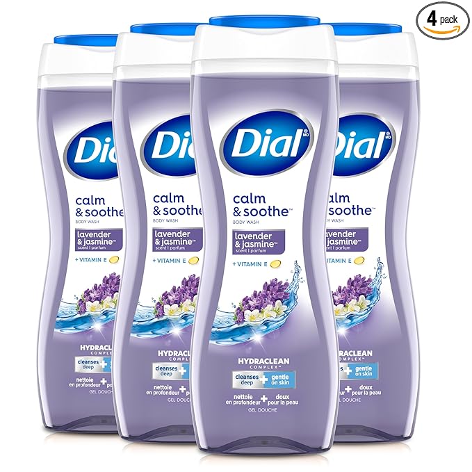 Dial Body Wash, Calm & Soothe Lavender & Jasmine Scent, 16 fl oz (Pack of 4)