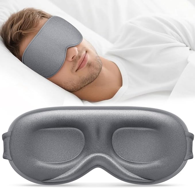 Sleep Mask for Men Women - 100% Blackout Cooling Eye Masks for Sleep - 3D Sleeping Mask for Side Sleepers - Zero Pressure Lash Extensions Eye Cover Shade for Airplane Travel Essentials, Grey
