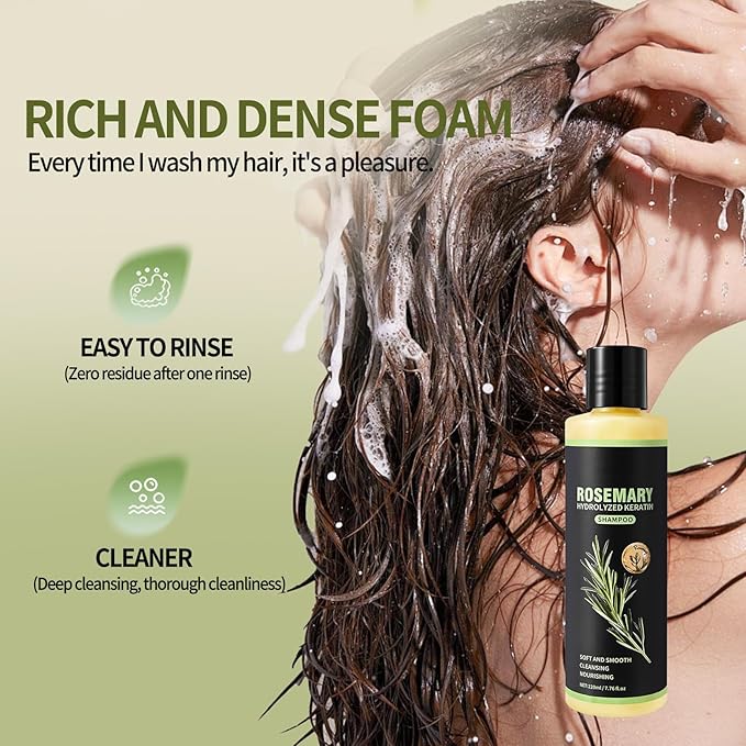 Rosemary Hair Growth Shampoo for Thinning Hair for Women and Men, Contains Hydrolysed Keratin Strengthens Hair Strands, Gentle and Silicone-free, Rosemary Shampoo and Conditioner for All Hair Types