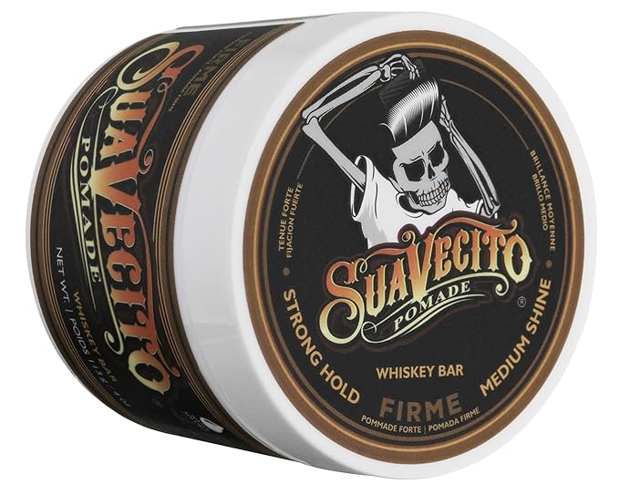Suavecito Pomade Firme (Strong) Hold Whiskey Bar Scent 4 oz - Pomade For Men - Medium Shine Water Based Wax Like Flake Free Hair Gel - Easy To Wash Out - All Day Hold For All Hair Styles