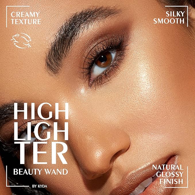 KYDA Liquid Highlighter Wand, Buildable Glow Face Illuminator, Shimmer Highlighter Bronzer Makeup Stick, Smooth Blendable Coverage with Cushion Applicator, Golden, 06 fl oz